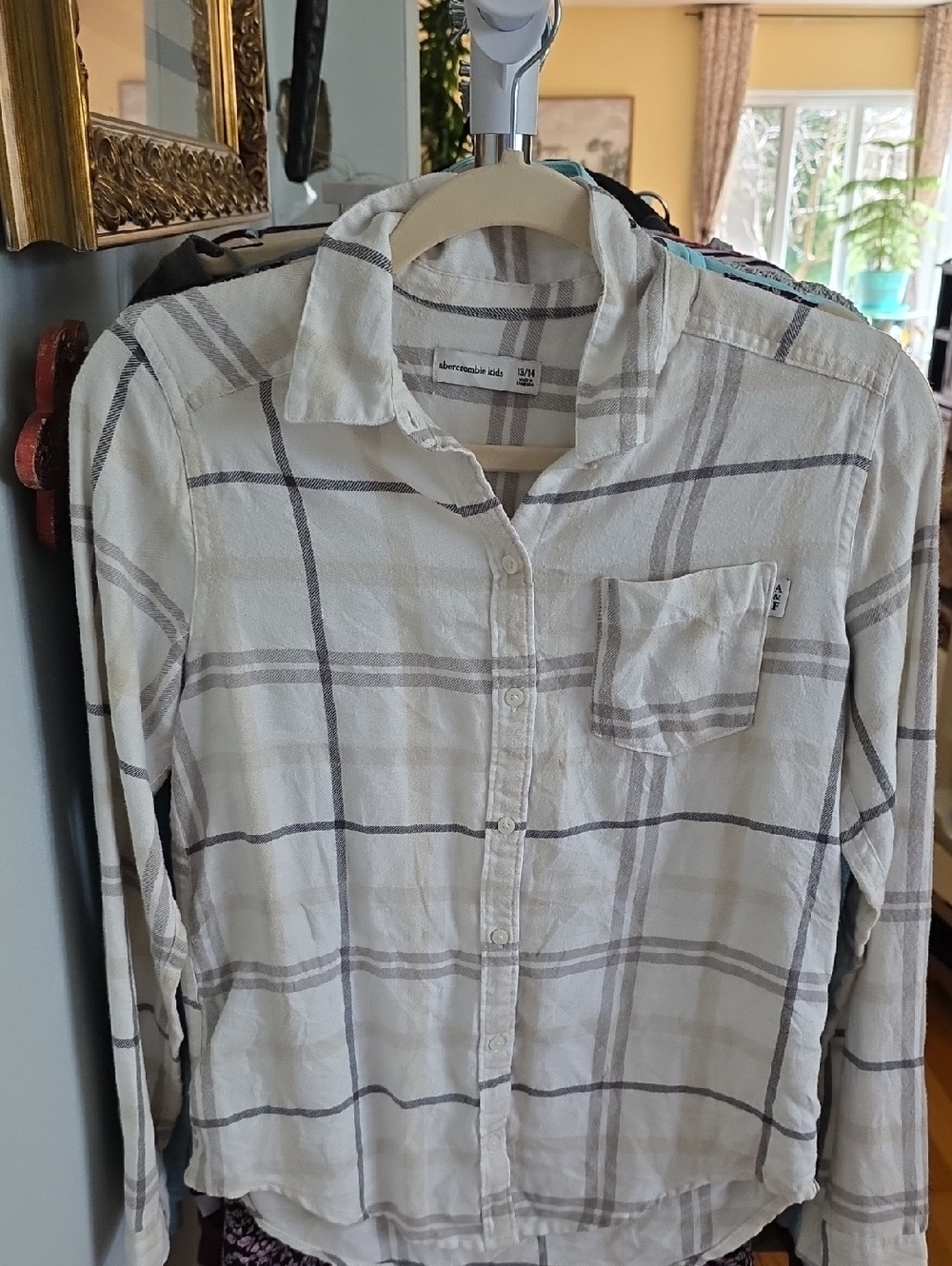 abercrombie kids White and Gray Plaid Button-Down Shirt